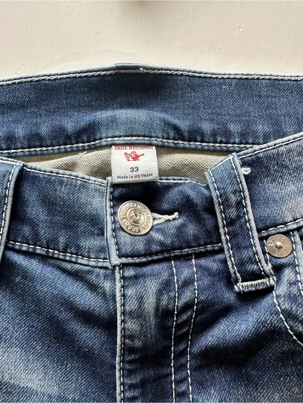 True Religion Men's Faded Blue Slim Straight Jeans